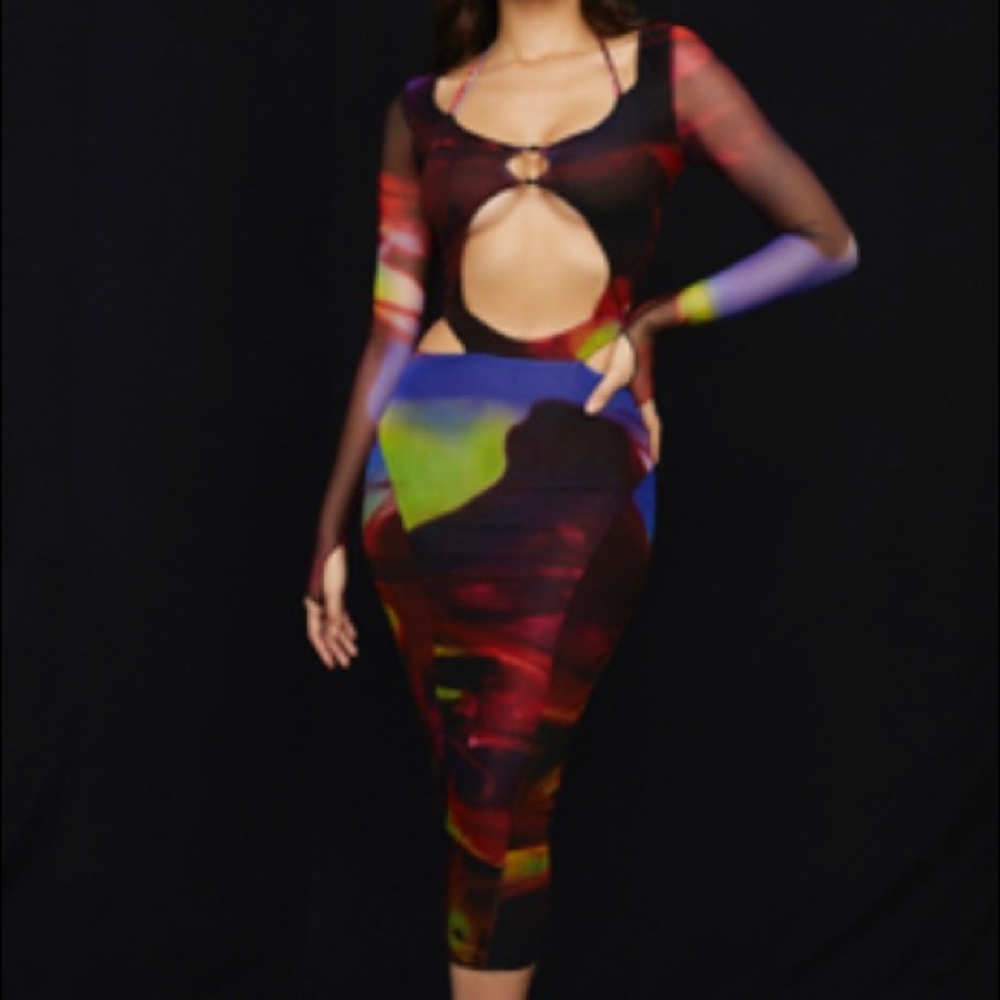 House of CB ‘Marina’ Printed Cut Out MIDI Dress